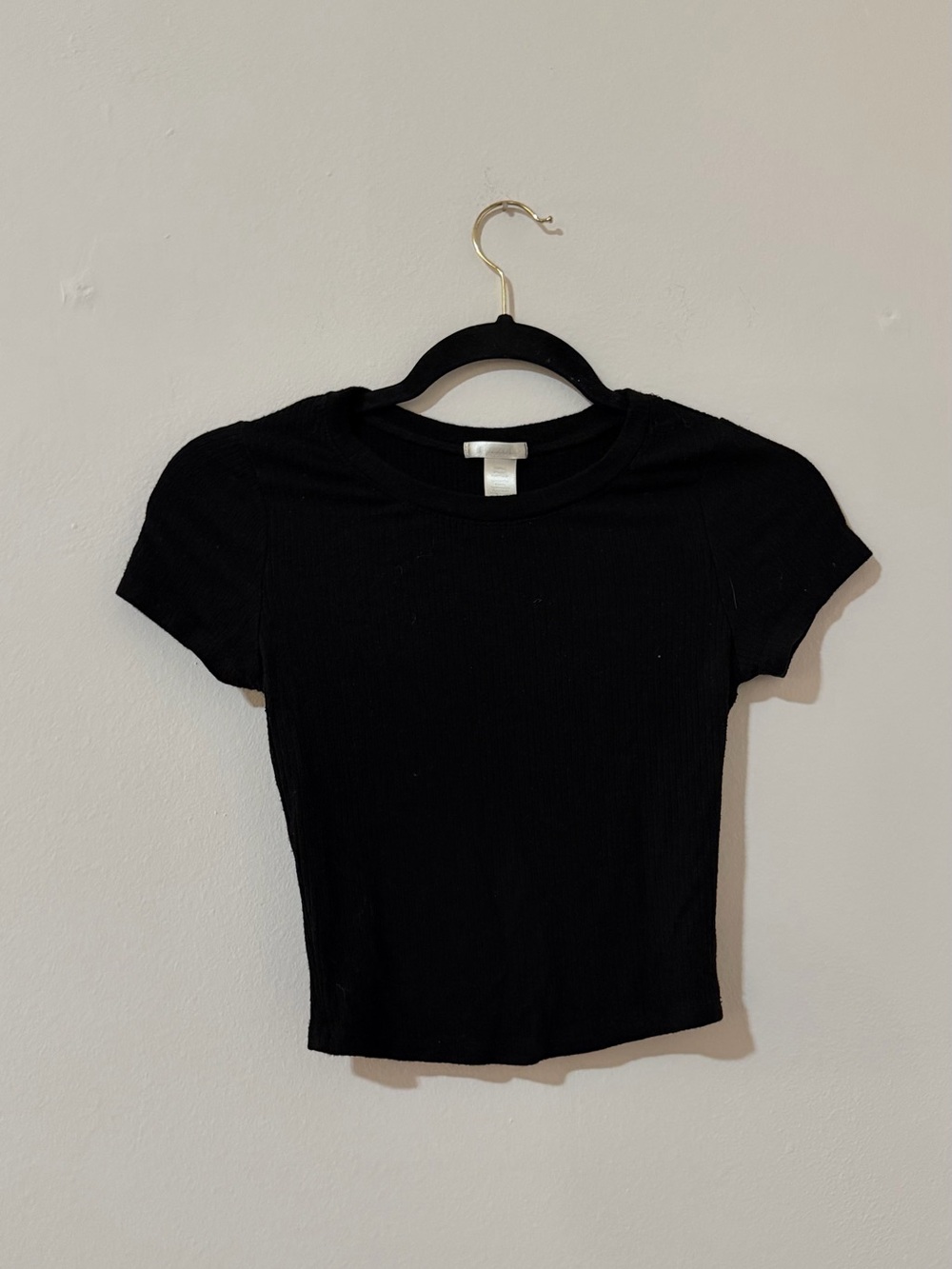 Stretchy Black Short Sleeve Ribbed Crop Top